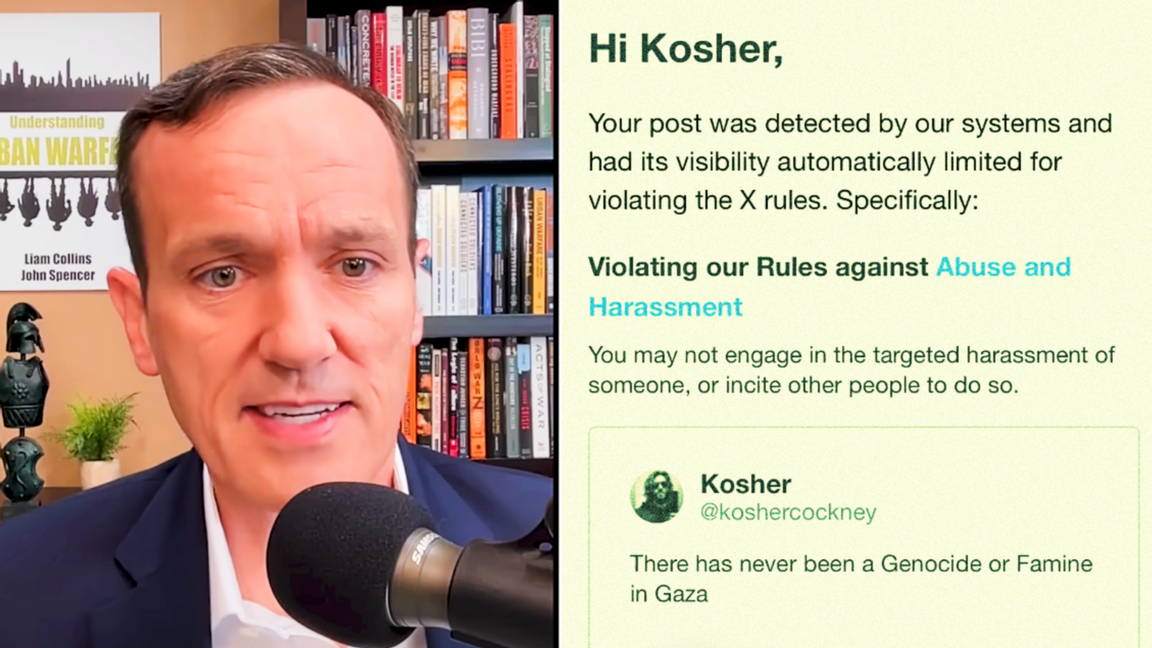 krigsforskaren och experten på urban krigföring John Spencer instämmer med ”Kosher” om att inget folkmord begåtts i Gaza: Foto: Skärmdumpar Youtube/Triggernometry/X
