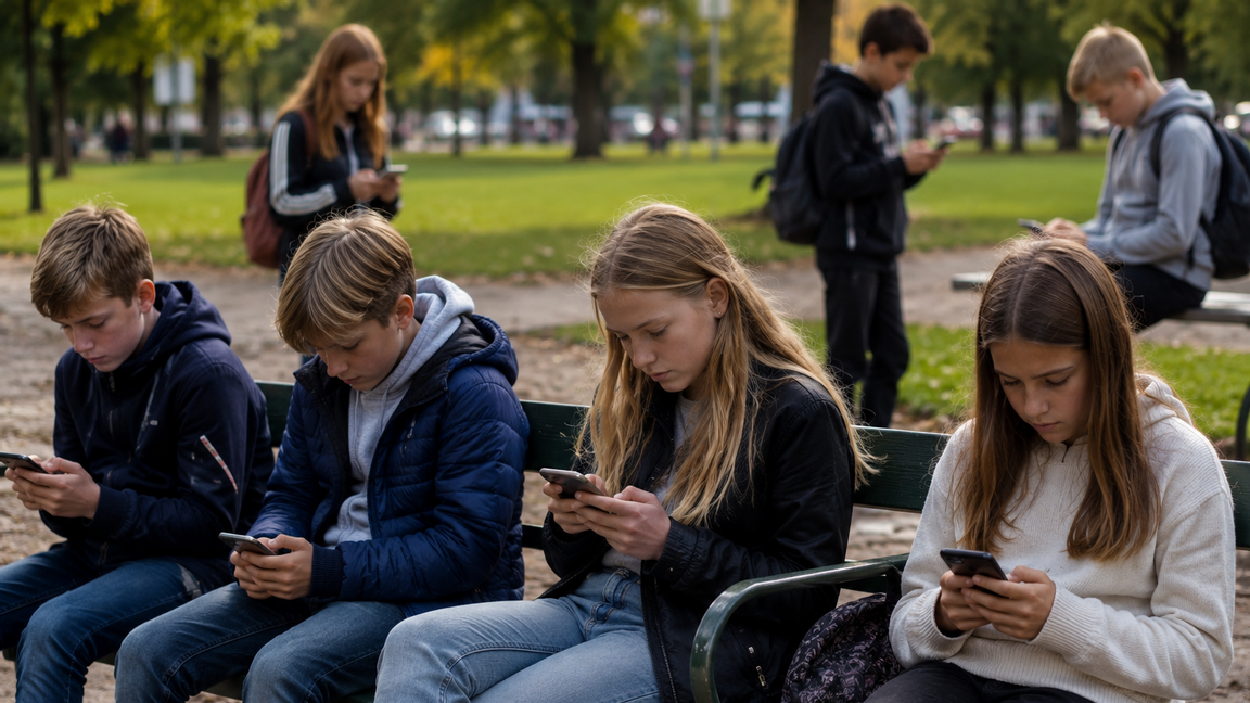 En hel generation har förlorats till scrollandets slukhål. Bild:AI 
