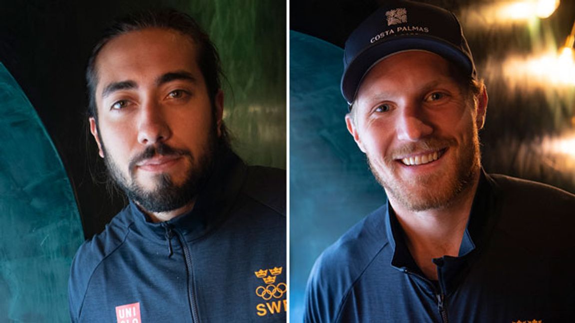 Mika Zibanejad och Gabriel Landeskog i Tre Kronor. Foto: Fredrik Sandberg/TT