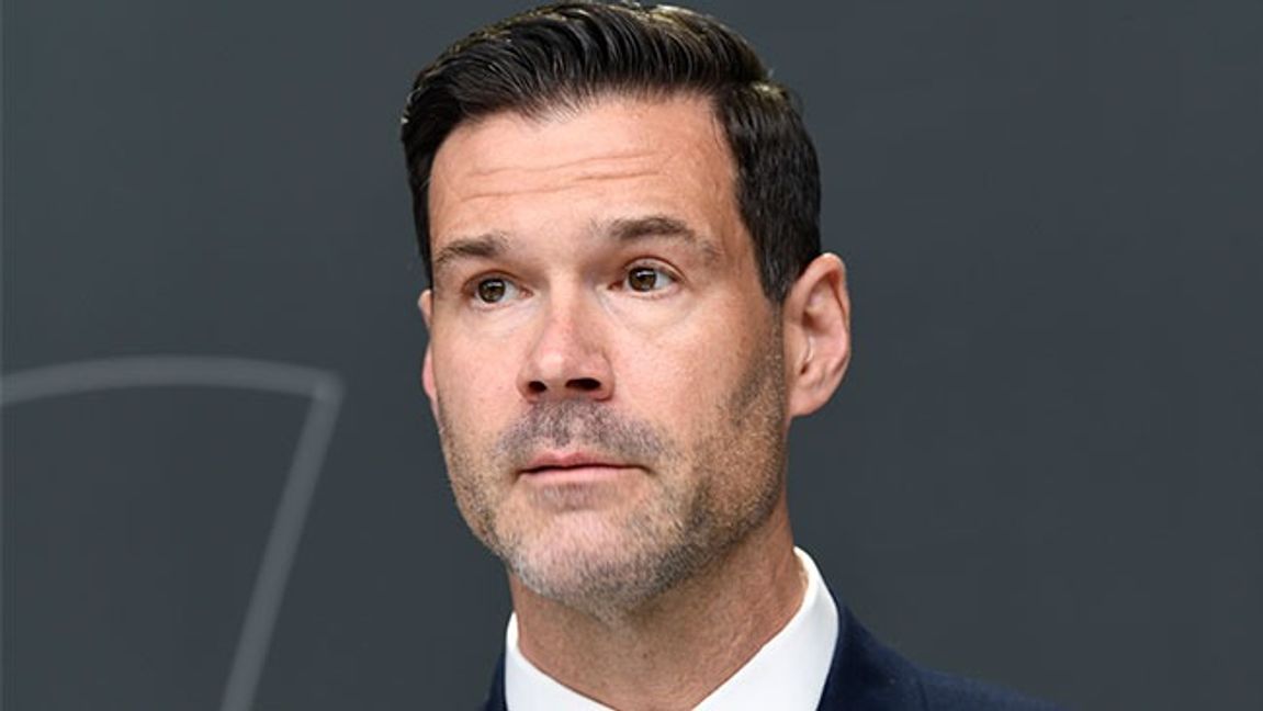 Johan Forssell under en pressträff i maj. Bild: Lars Schröder / TT